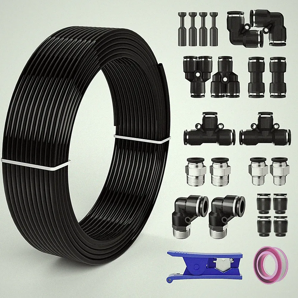 1/2 Inch OD Air Line Hose Kit 32.8FT/10M Tubing Repair Compressor Fittings