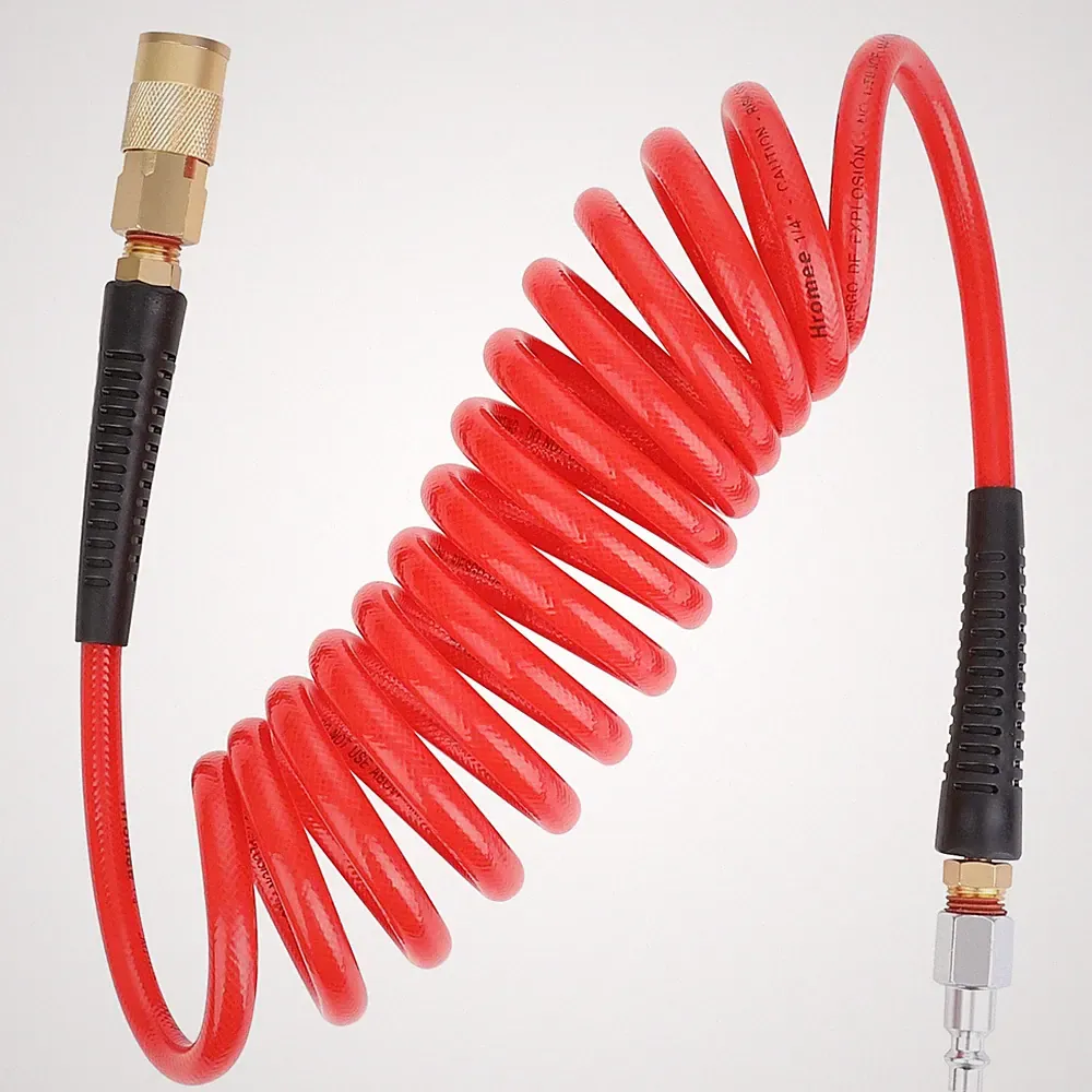 1/4-Inch X 10Ft Polyurethane Recoil Air Hose with Fittings Compressor Hose with