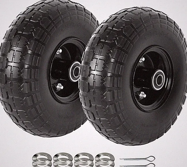 (2-Pack) 10-Inch Solid Tires Wheels, 4.10/3.50-4 Flat-Free Tire Replacement with