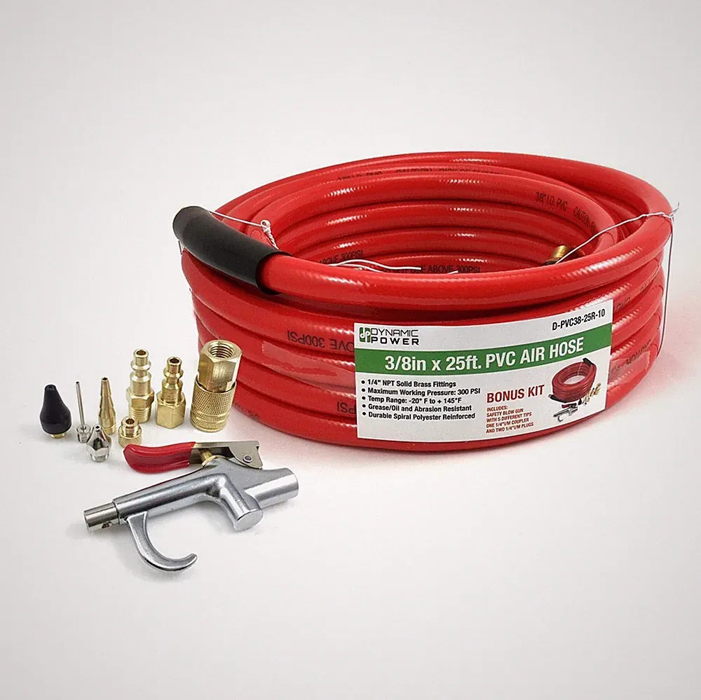 3/8 x 25 FT PVC Air Compressor Hose + 10 Pieces Air Compressor Accessories Kit