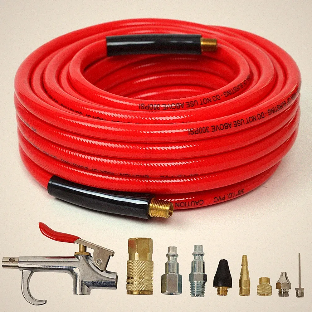 3/8" x 50ft PVC Air Compressor Hose + 10 Pcs Air Compressor Accessories Kit