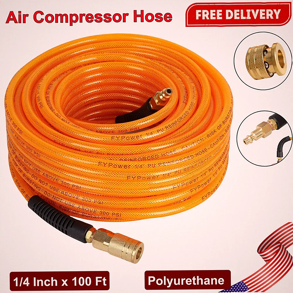 Air Compressor Hose 1/4 Inch x 100 Feet Flexeel Reinforced Polyurethane Air Hose
