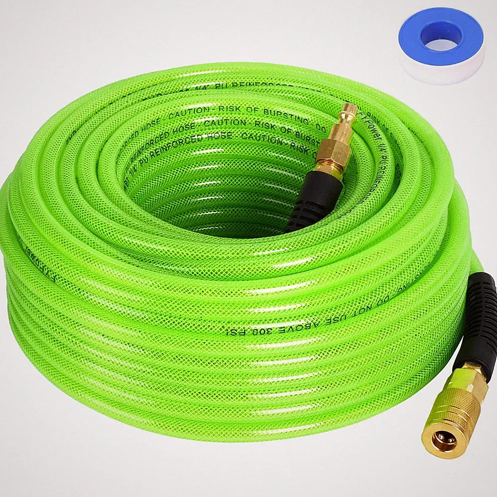 Air Compressor Hose 1/4 Inch x 100 Feet Reinforced Polyurethane (PU) Air, Green