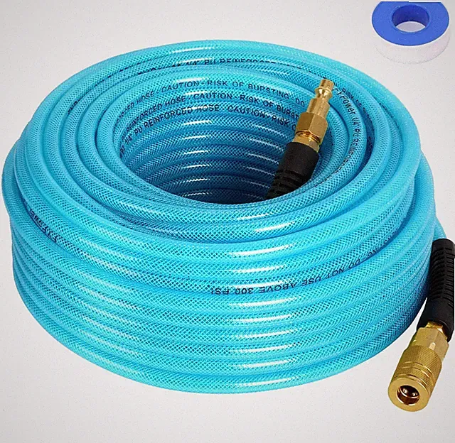 Air Compressor Hose 1/4 Inch X 100 Feet Reinforced Polyurethane (PU) Air Hose wi