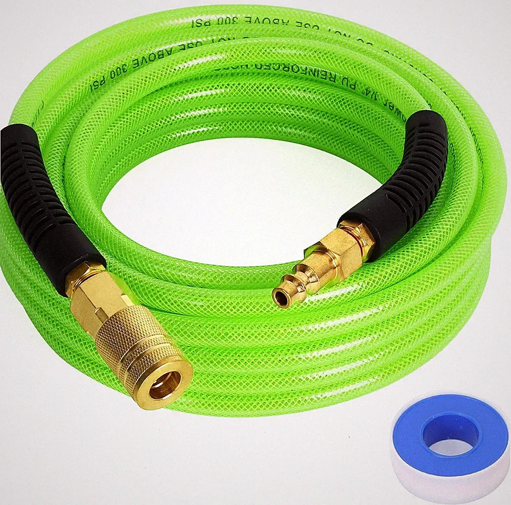 Air Compressor Hose 1/4 Inch X 25 Feet Reinforced Polyurethane (PU) Air Hose wit