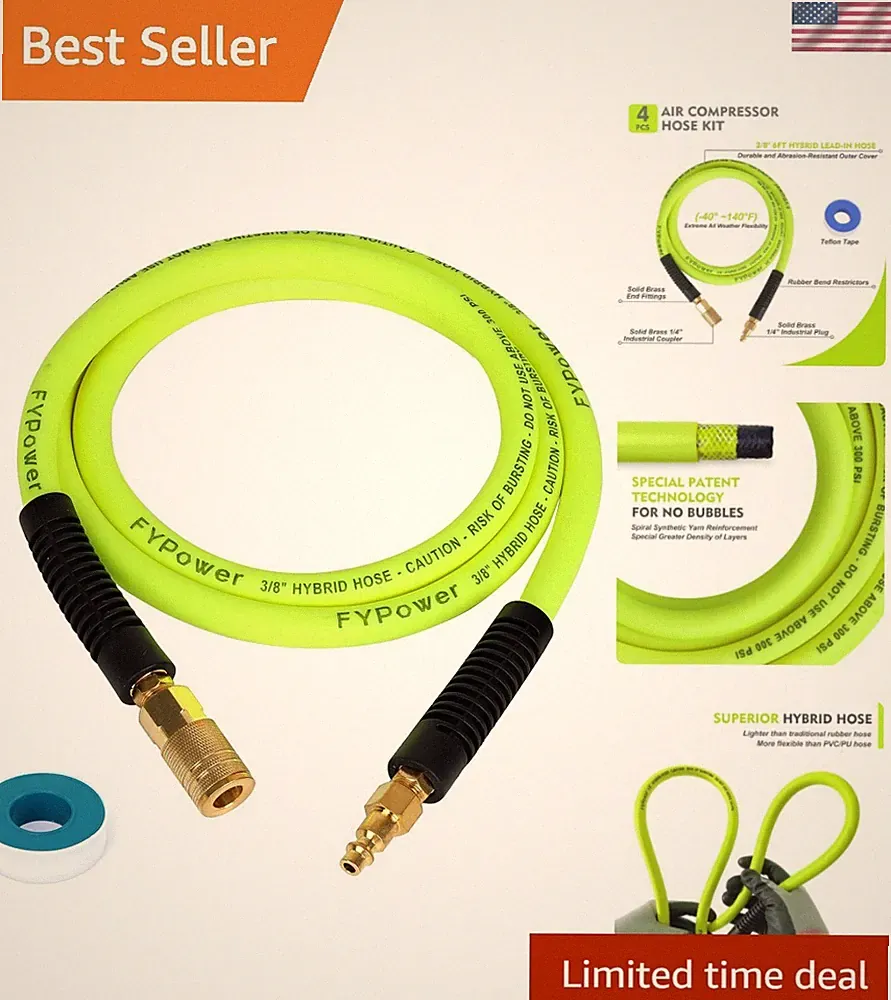 Air Compressor Whip Hose 3/8 Inch x 6 Feet Lead in Hybrid Hose with Fittings,...