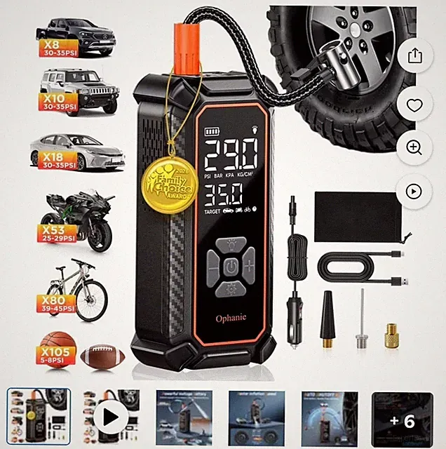 Cordless Portable Tire Inflator - 160 Psi Digital Pressure Gauge, Air Compressor