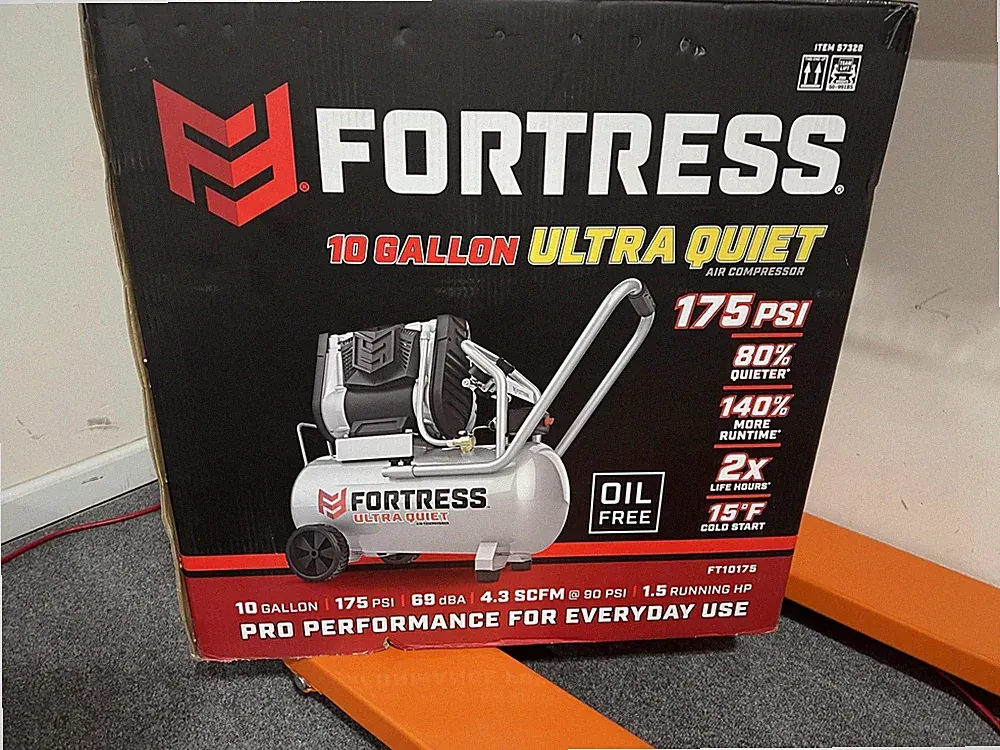 Fortress 10 Gallon 175 PSI Ultra Quiet Horizontal Shop Auto Air Compressor 120V