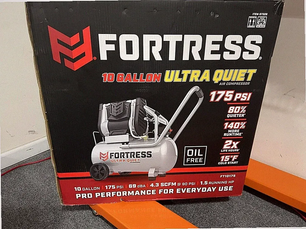 NEW FORTRESS 10 Gallon, 175 PSI Ultra-Quiet Horizontal Shop/Auto Air Compressor