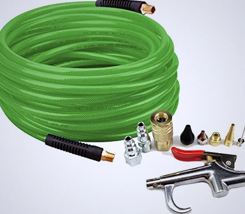 PU Braided Air Hose 1/4" X 50 Ft with 10 pcs Compressor Accessories KIT 200PSI